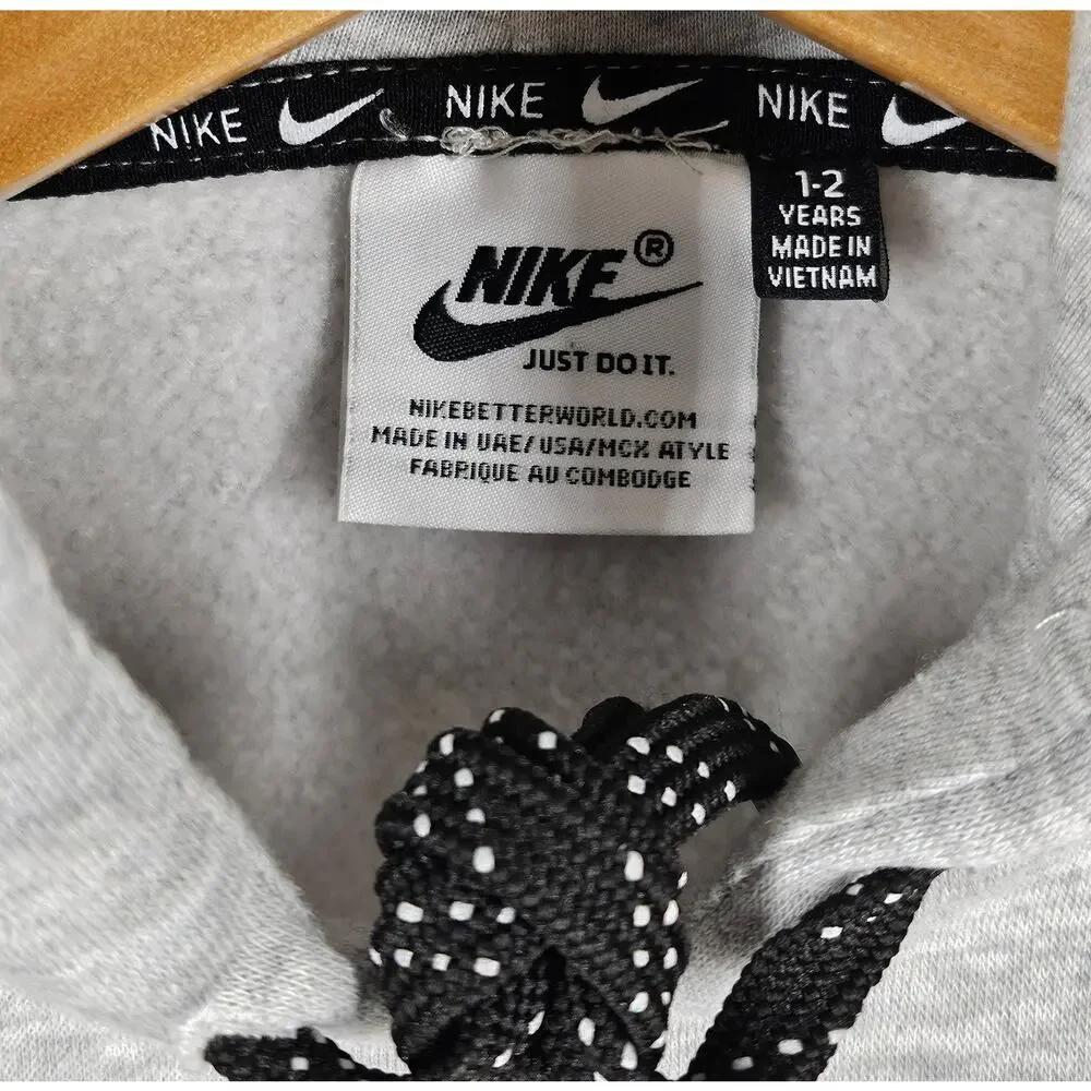 NIKE TODDLER BOY'S STYLE ESSENTIALS SWOOSH JUST DO IT GRAY HOODIE SIZE 1-2 YEARS